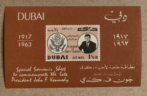 Dubai 1964 Kennedy MS. MNH, toned. Scott C27 note, CV $5.00. Mi BL8, CV €10.00