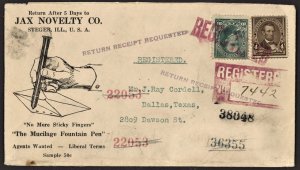 1922 JAX NOVELTY Co Registered Advertising Cover #269 - #273 Illinois