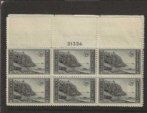 UNITED STATES SC746 7C PARKS TOP  PLATE BLOCK OF 6  #21334  MNH     P0217B H