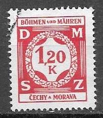 Bohemia 1941 1.20k Official, Scott #O7, used