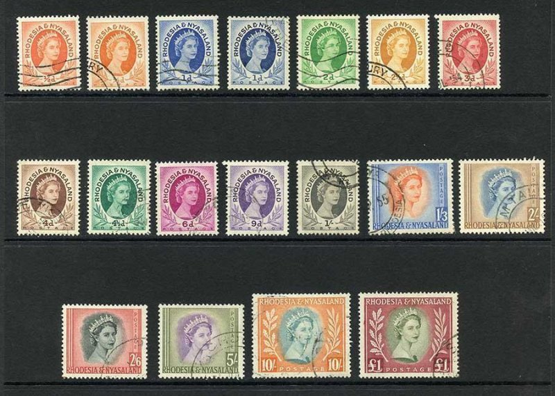 Rhodesia and Nyasaland SG1/15 Set plus 1/2d and 1d Shade Cat 80 Pounds 