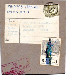 Switzerland 30c Dam and Power Station 1956 Basel Parcel Label to Honolulu, Ha...