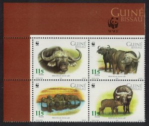 Guinea-Bissau WWF African Buffalo 4v Block of 4 Logo 2002 MNH SG#1351-1354