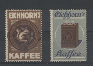 Germany- Pair Eichhorn's Coffee Vignette Advertising Vignette Stamps Squirrel NG