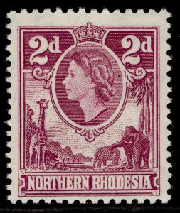 NORTHERN RHODESIA QEII SG64, 2d reddish purple, NH MINT.