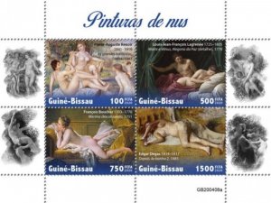 Guinea-Bissau - 2020 Nude Paintings, Renoir, Degas - 4 Stamp Sheet - GB200408a