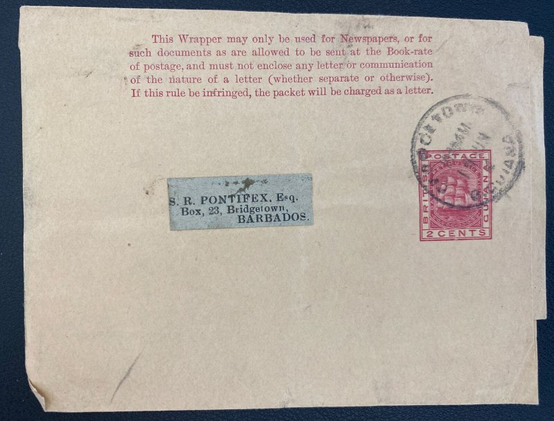 1890s Gergentown British Guiana Postal Stationery wrapper Cover To Barbados