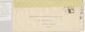 PALESTINE TO CANADA 1944 CENSOR COVER, UNUSUAL TAPE, 20m RATE(SEE BELOW) 