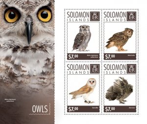 SOLOMON IS. - 2014 - Owls - Perf 4v Sheet - Mint Never Hinged