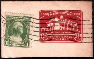 SC#U525a 2¢ Washington Bicentennial Cut Square (1932) Used*