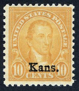 US Sc 679 Yellow 10¢ Nebr. Overprint Original Gum Very Light Hinge