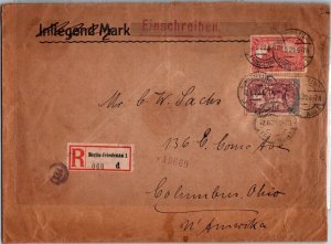 SCHALLSTAMPS GERMANY 1920 POSTAL HISTORY INFLATION REG COVER ADDR US CANC BERLIN