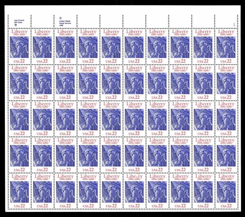 U.S.#2224 LIBERTY CENTENNIAL ISSUE - SHEET OF 50 - OGNH - VF - CV$22.80 (E#173)