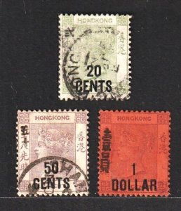 Hong Kong 1891 QV Surch.values with Chinese Character (3v Cpt) F.Used CV$40+