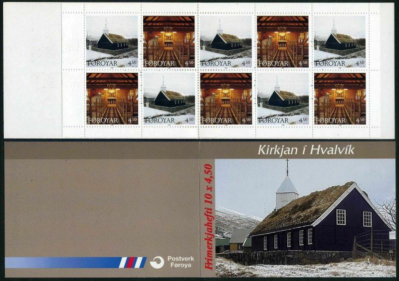 Faroe 328-329a booklet, MNH. Michel 326-327 MH 14. Hvalvik church, 1997.