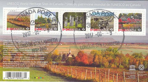 Canada 2016 Unesco World Heritage Sites Souvenir Sheet, #2889 Used