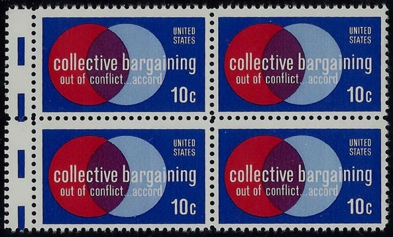 1558 Miscut Gutter Snipe Error / EFO Block of 4 Collective Bargaining Mint NH