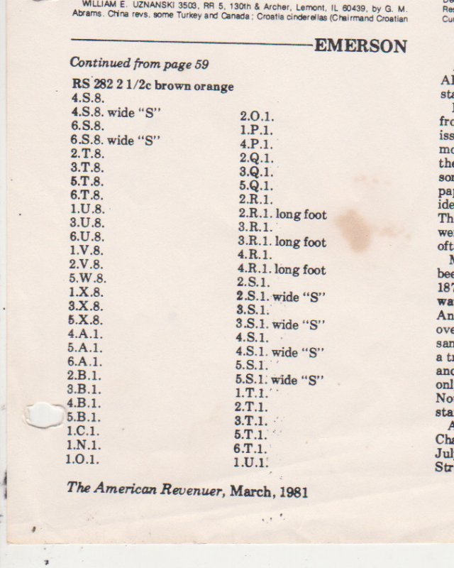 Scott # RS280 Precancel 3B1 Private Die Medicine Emerson Drug Hyphen Perf 7 MNG