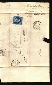 France 1862 Cover / Lyon A Paris Backstamp - Z15690