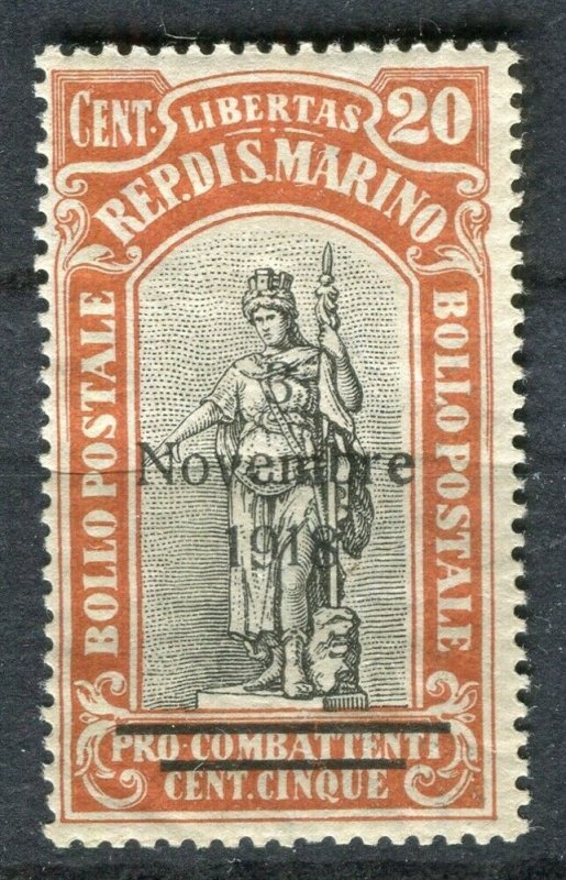 SAN MARINO; 1918 early Liberty NOVEMBRE Optd issue Mint hinged 20c. value