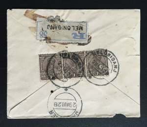 INDIA 1928 KGV 1A x3V on MELONIGANU Registered cover to JAISALMER I3402