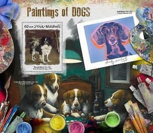 2017 Maldives. Paintings Of Dogs. Michel Code: 7117 / Bl.1088. Scott Code: 3966