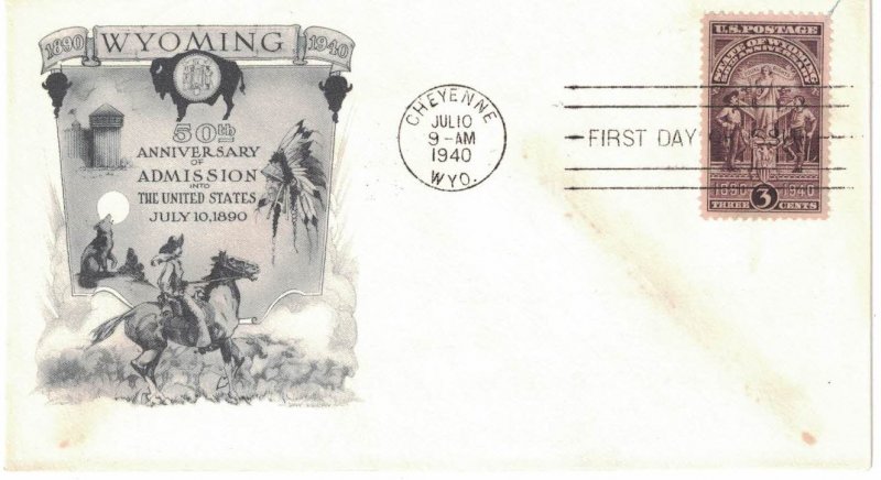 #897 FDC, 3c Wyoming 50th, 4 diff. cachets