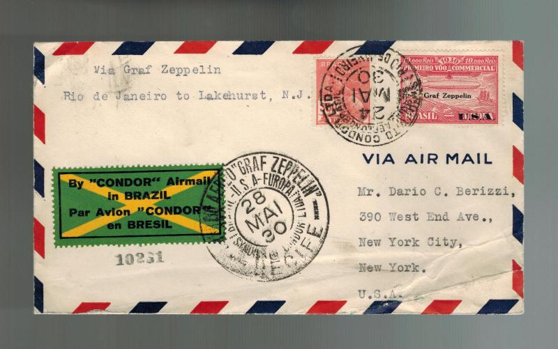 1930 Brazil Graf Zeppelin cover Private Condor Stamp USA Overprint