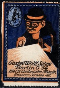 Vintage Germany Poster Stamp Gustav Wolf Electrical Factory Berlin