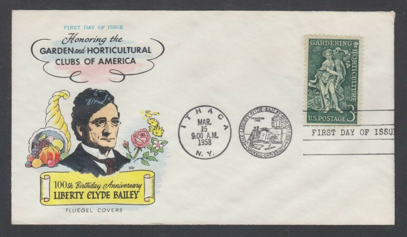 US Planty 1100-10 FDC. 1958 3c Horticulture, Fluegel cachet, unaddressed