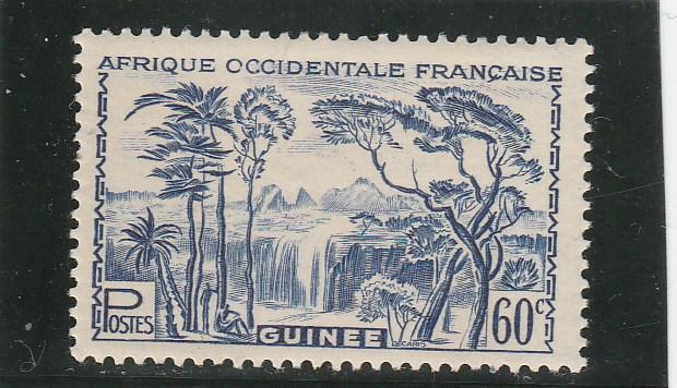 French Guinea  Scott#  142  MH  (1940 Forest Waterfall)