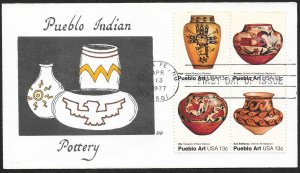 UNITED STATES FDC 13¢ Pueblo Art BLOCK 1977 DD