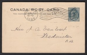 Machine #M3c Montreal (JUN 6 1899) on 1c Leaf postal card. Reverse is adverti...
