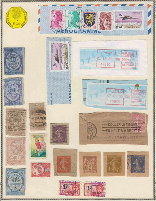 FRANCE REVENUE STAMPS AIRMAIL CINDERELLA MORE 25 STAMPS PAGE COLLECTION LOT