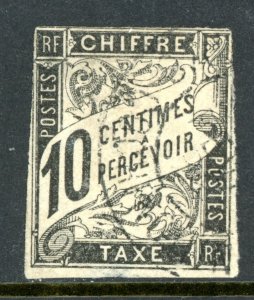 France 1884 Colony General Issues Postage Due 10¢ Black Imperf Sc #J6 VFU L42