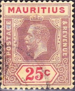 MAURITIUS 1921 KGV 25c Black & Red/Pale Yellow Die I SG199c Used