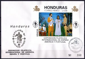 Honduras 1991 Sc#C824 FDC DISCOVERY OF AMERICA 500th.ANNIVERSARY Souvenir Sheet