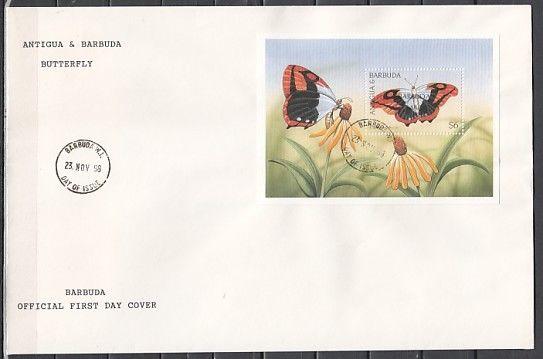 Barbuda, Scott cat. 1679. Butterfly s/sheet. Large First day cover.