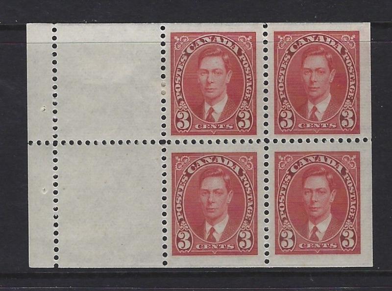 CANADA - #233a - 3c KING GEORGE VI MUFTI ISSUE VF MINT BOOKLET PANE (1937) 
