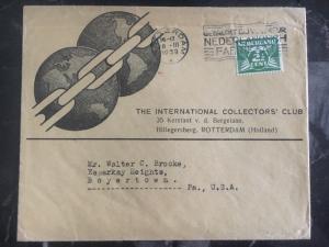 1939 Rotterdam International Collector Club Cover To Boyertown Pa Usa