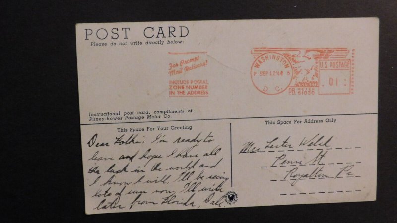 1944 USA Postcard Cover Washington DC to Royalton PA Mailomat Advertisement