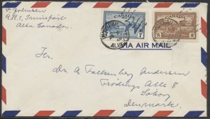 1948 Foreign Destination Air Mail Cover Innisfail ALTA to Denmark 7c + 8c Peace