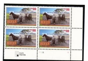 US  3090 Rural Free Delivery 32c - Plate Block of 4 - MNH - 1996 - 1123-1  LR