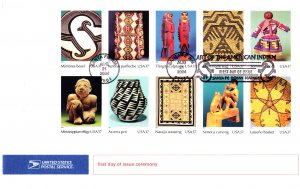 USPS FDC Ceremony Program #3873a-j American Indian Art Pane of 10 2004