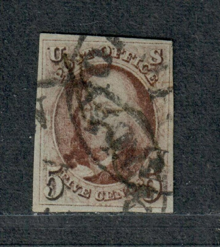 US Sc#1 Used/VF, Scarce Black Town Cancel PF Cert-Sound, Cv. $700