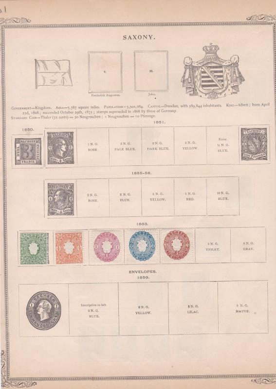 saxony 1863 stamps on album page ref r11391