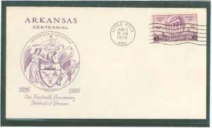 US 782 1936 3c Arkansas Statehood Centennial single on an unaddressd FDC with a Grimsland Cachet