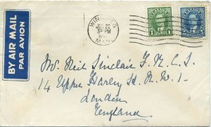 6 cent domestic airmail, then surface use to Great Britain 1937, cover Canada