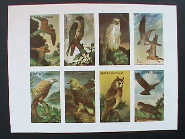 ​STAFFA SCOTLAND STAMP:RARE BIRDS IMPERF- MNH - MINI SHEET NO GUM AS ISSUED