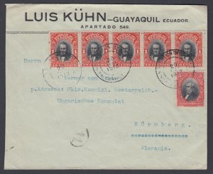 Ecuador 1912 Cover to Germany. 21 stamps on cover! Scott 166 & 169